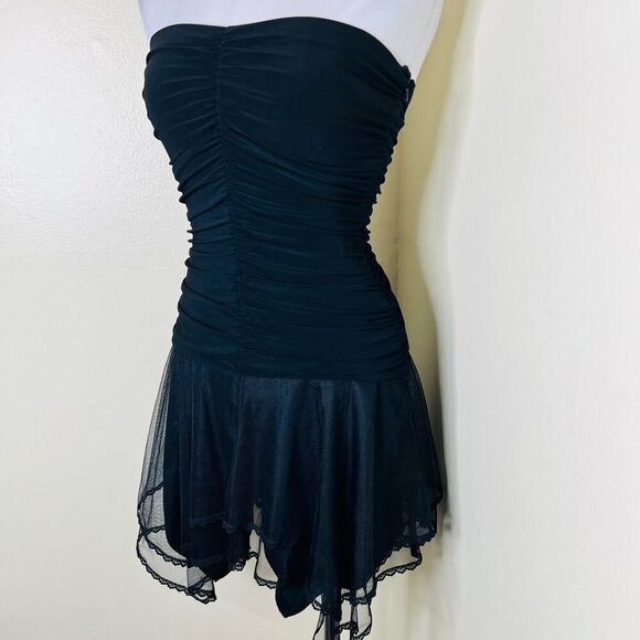 Vintage 90s Jessica McClintock Gunne Sax Dress 5/6 Black Tulle Strapless Ruc… - Picture 4 of 9